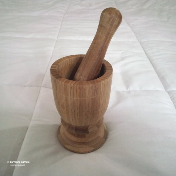 Vintage Wood Mortar & Pestle Authentic Decorative Office Home Rustic Decor